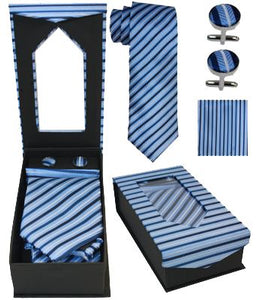 Light Blue With Navy Blue Striped Tie Set