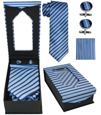 Light Blue With Navy Blue Striped Tie Set