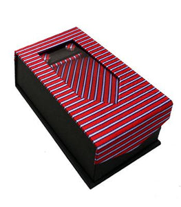 Red and White Striped With Black Lining Tie Set