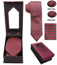 Load image into Gallery viewer, Red and Black Striped Tie Set
