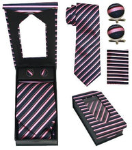 Load image into Gallery viewer, Pink and Black Striped Tie Set
