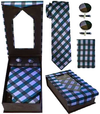 Blue Cross Hatch Tie Set