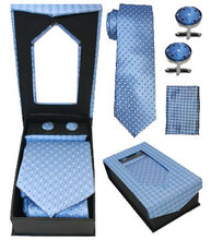 Load image into Gallery viewer, Light Blue With Navy Blue Polka Dots Tie Set
