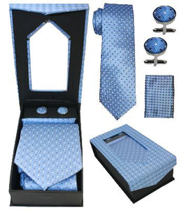 Light Blue With Navy Blue Polka Dots Tie Set