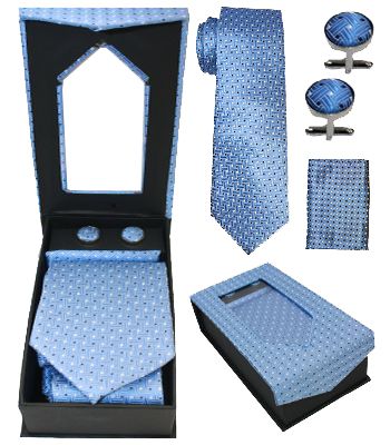 Light Blue With Navy Blue Polka Dots Tie Set