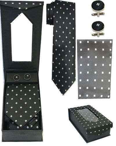 Black With White Polka Dots Tie Set