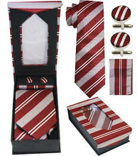 Load image into Gallery viewer, Red With Grey Stripe Ties Set
