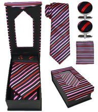 Load image into Gallery viewer, Red, Pink, and Black Striped Tie Set
