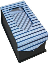 Load image into Gallery viewer, Light Blue With Navy Blue Striped Tie Set
