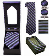 Load image into Gallery viewer, Purple and Black Striped Tie Set
