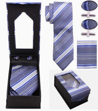 Load image into Gallery viewer, Grey, Purple, and White Striped Tie Set
