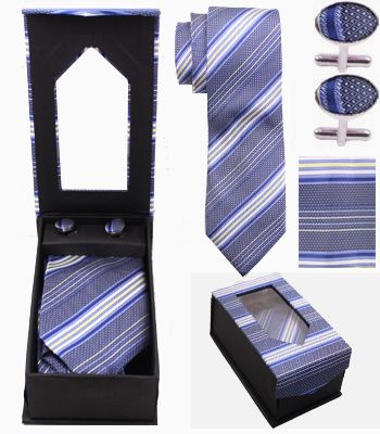 Grey, Purple, and White Striped Tie Set